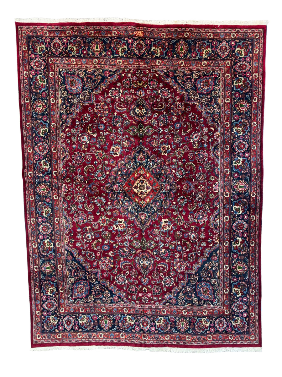 Classic Floral Medallion Design Persian Kashan Wool Rug – 9’5” x 12’6”