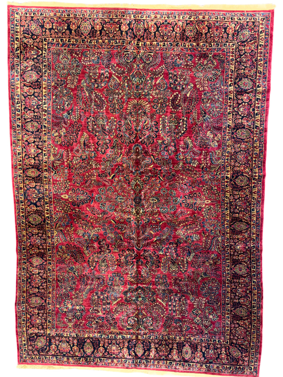 Antique Floral Design Persian Sarouk Wool Rug – 10’0” x 14’3”