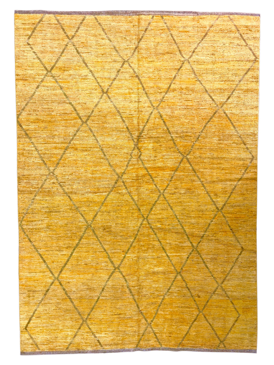 Golden Mustard Diamond Design – Modern Handwoven Wool Rug – 10’ × 14’