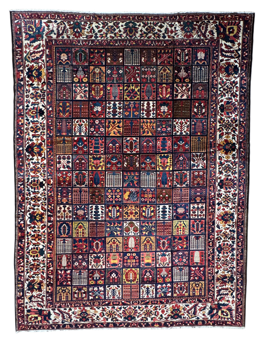 Hand-Knotted Persian Garden Panel Wool Rug | Navy, Ivory & Multicolor Floral Design | 12.4 x 16.10