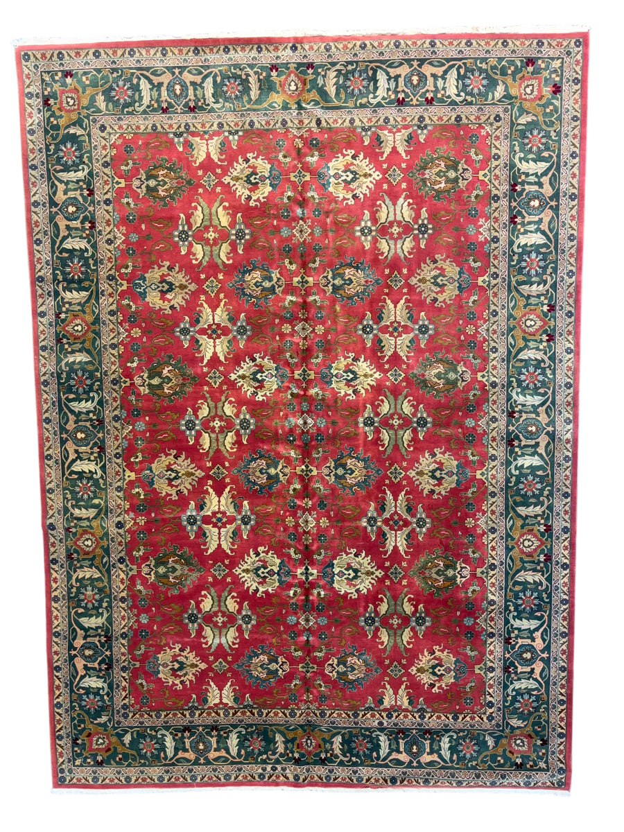 Coral & Teal Floral Design Traditional Wool Rug – 9’11” x 13’8”