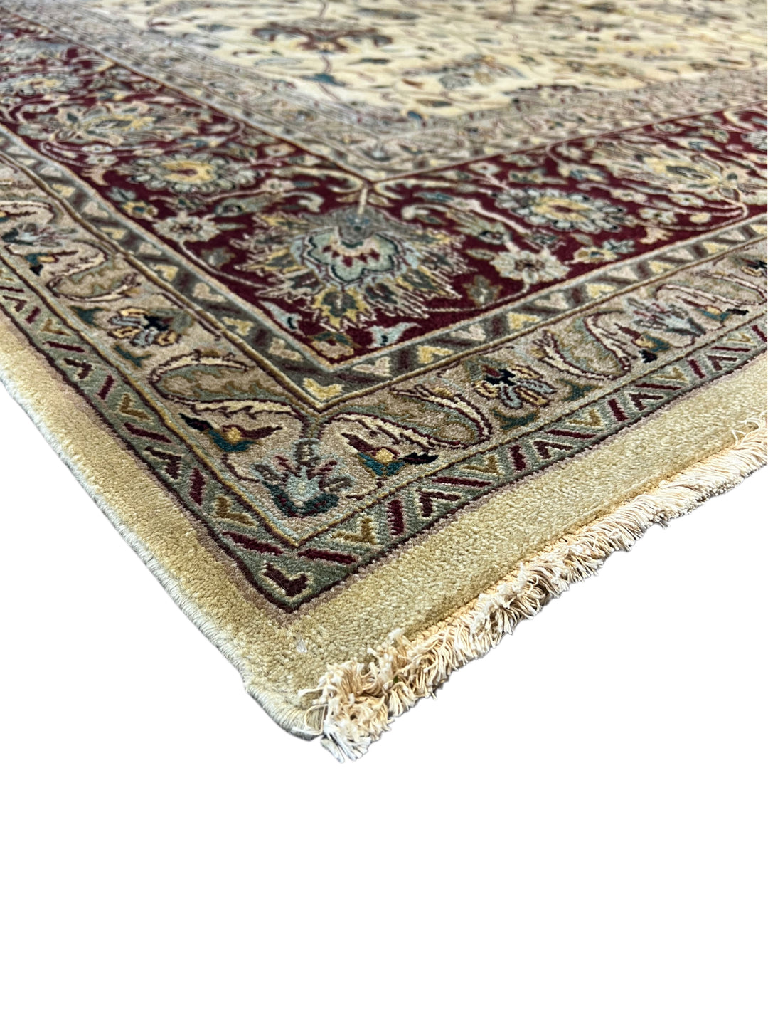 Hand-Knotted Wool Persian Style Rug – Ivory &amp; Burgundy Floral Design – 9’11” x 14’1”