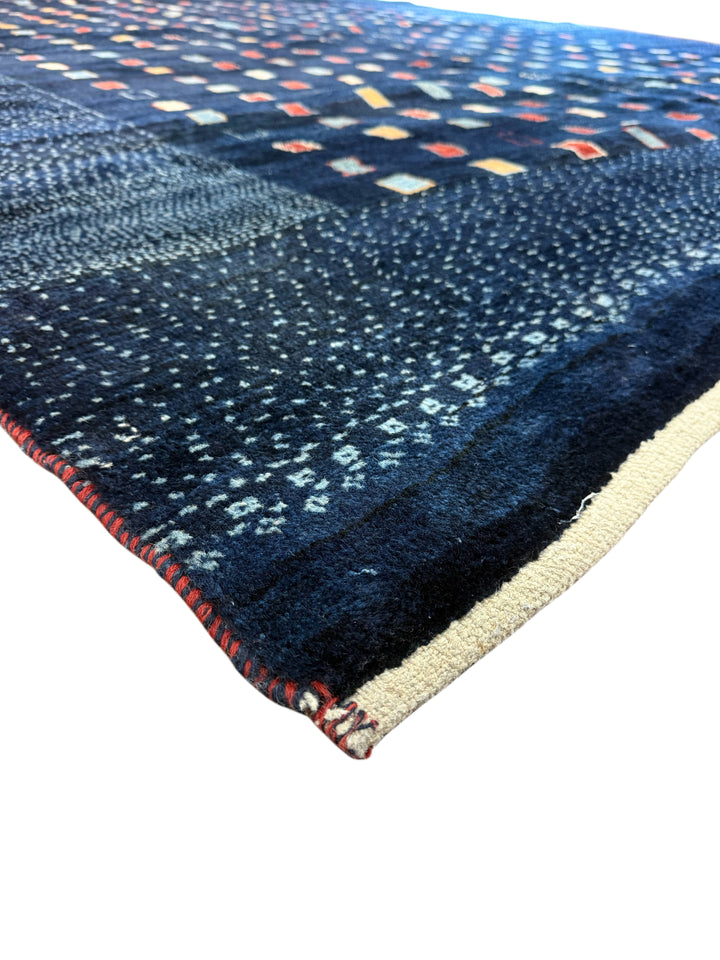 Modern Navy Geometric Design Tibetan Wool Rug – 9’0” x 11’1”