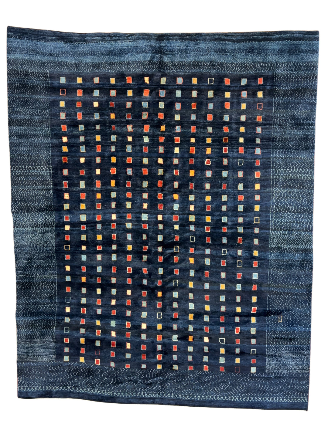 Modern Navy Geometric Design Tibetan Wool Rug – 9’0” x 11’1”