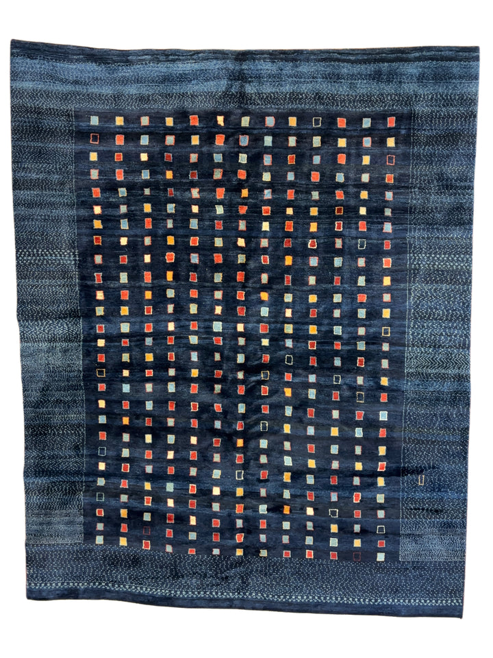 Modern Navy Geometric Design Tibetan Wool Rug – 9’0” x 11’1”