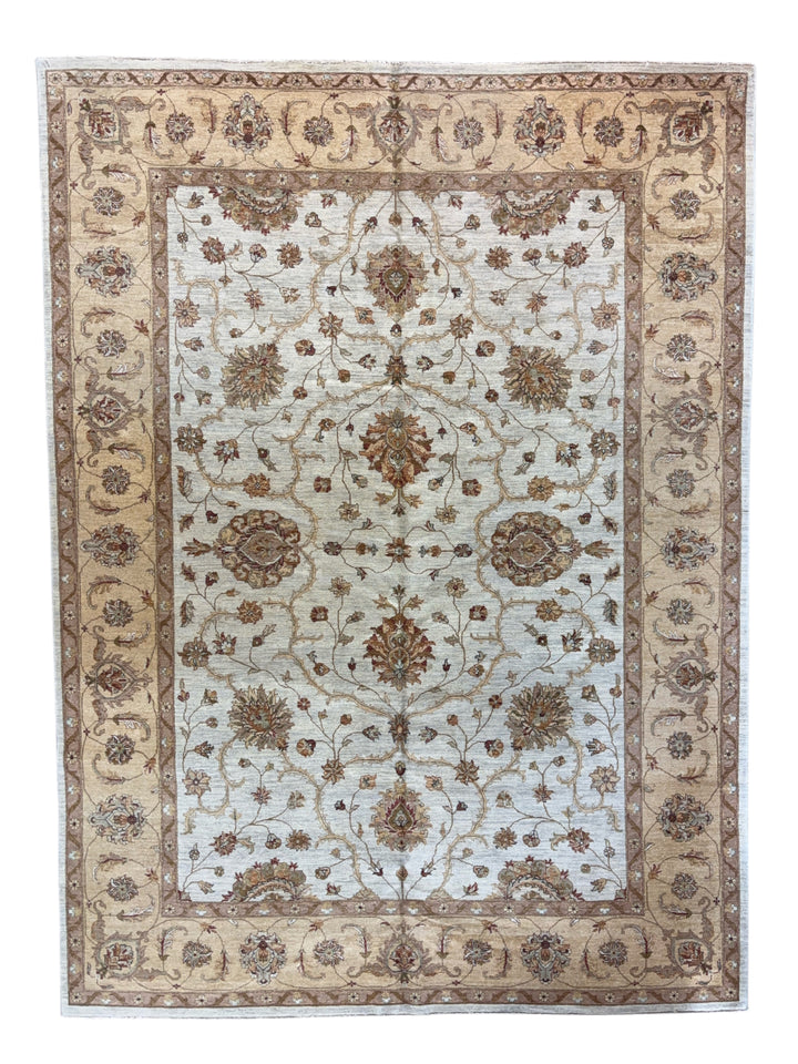 Timeless Floral Design Ivory &amp; Beige – 10’0” × 13’8” |  Handcrafted Wool Area Rug