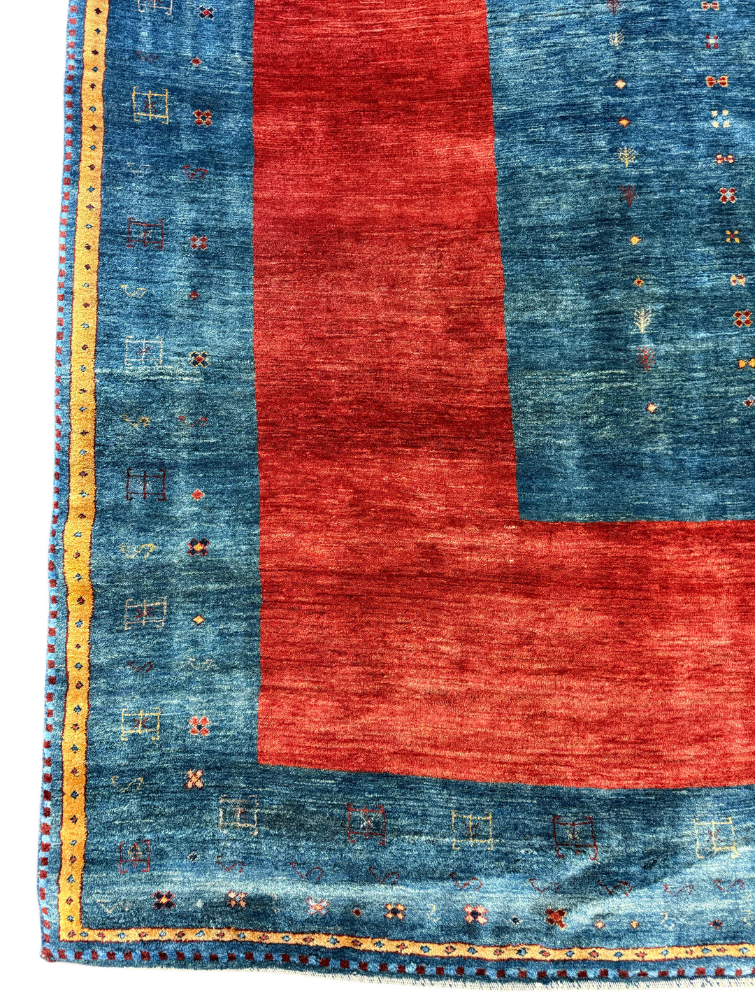 Modern Blue &amp; Rust Geometric Design Tibetan Wool Rug – 8’9” x 11’9”