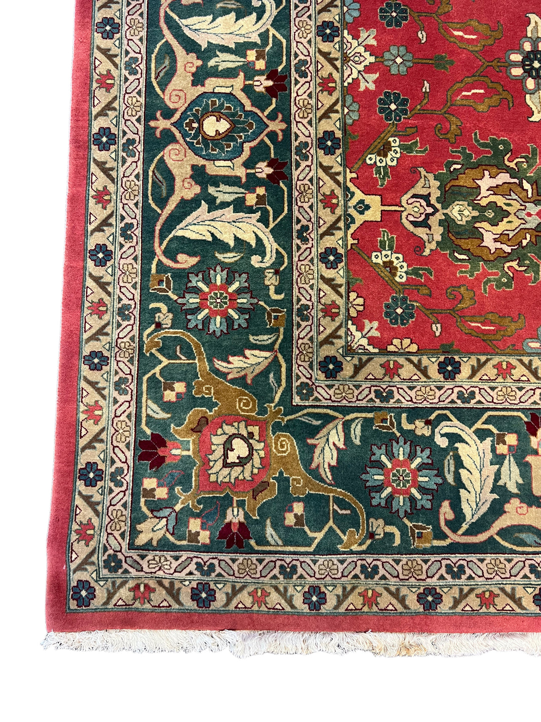 Coral &amp; Teal Floral Design Traditional Wool Rug – 9’11” x 13’8”