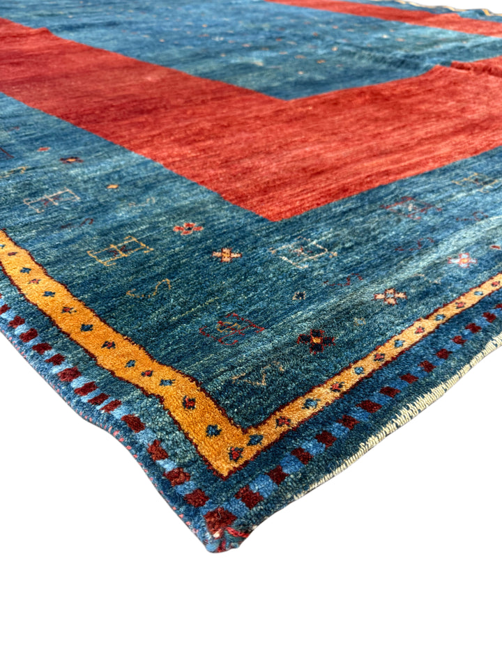 Modern Blue &amp; Rust Geometric Design Tibetan Wool Rug – 8’9” x 11’9”