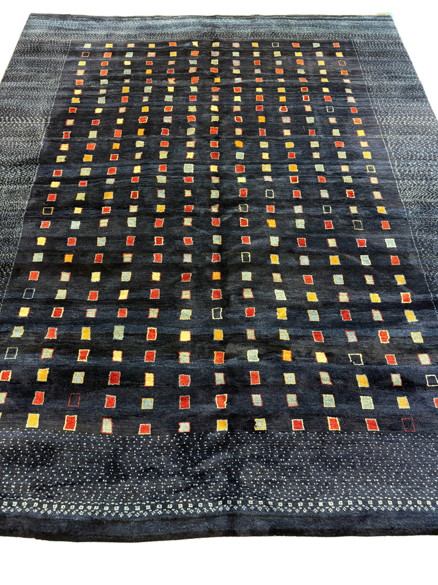 Modern Navy Geometric Design Tibetan Wool Rug – 9’0” x 11’1”