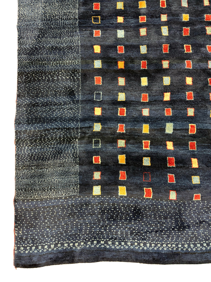 Modern Navy Geometric Design Tibetan Wool Rug – 9’0” x 11’1”