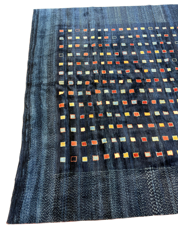 Modern Navy Geometric Design Tibetan Wool Rug – 9’0” x 11’1”