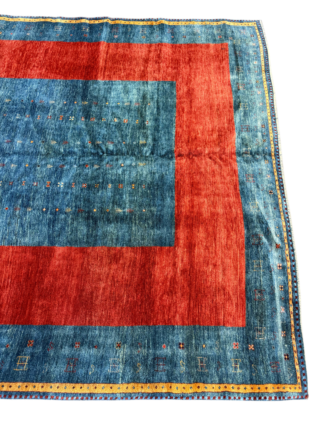 Modern Blue &amp; Rust Geometric Design Tibetan Wool Rug – 8’9” x 11’9”