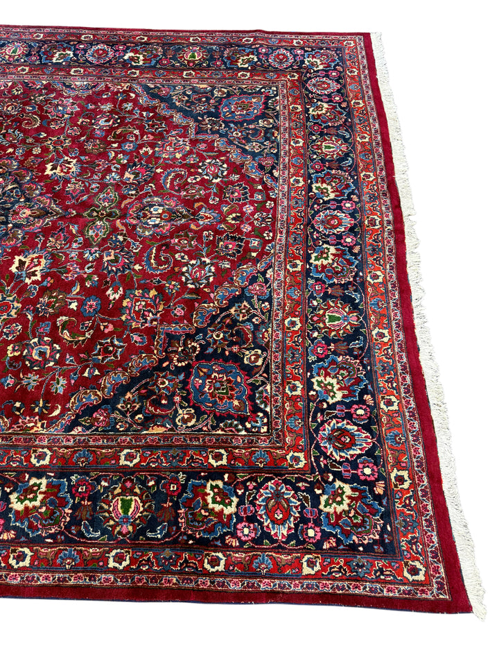 Classic Floral Medallion Design Persian Kashan Wool Rug – 9’5” x 12’6”