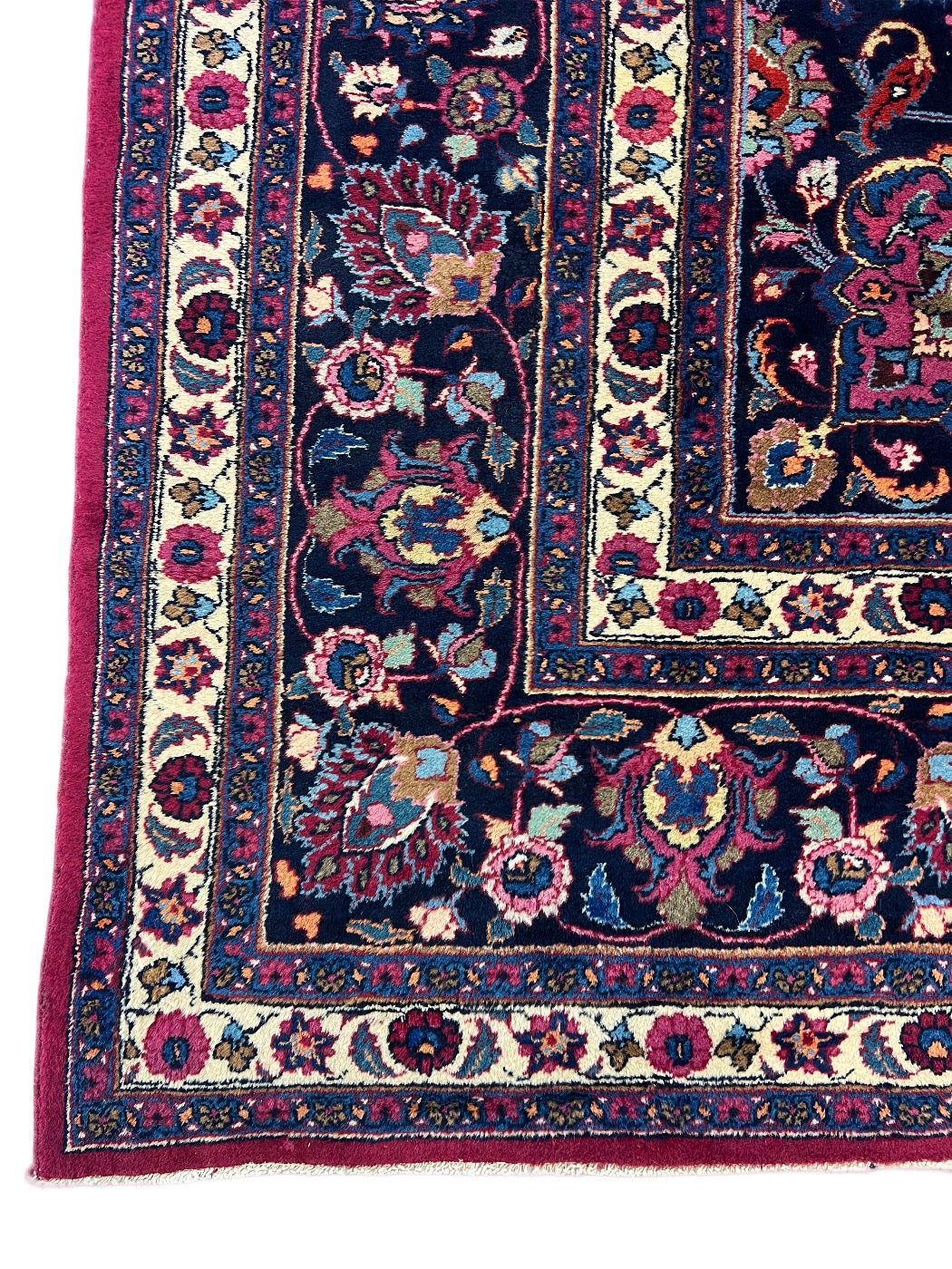 Grand Floral Medallion Wool Rug – Crimson &amp; Navy – 10’0” x 13’2”