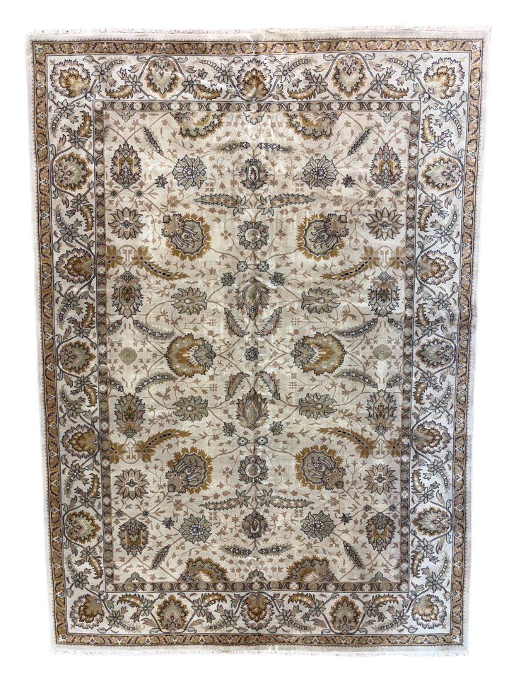 Elegant Botanical Design Ivory &amp; Gold – 10’1” × 12’2” | Handcrafted Wool Area Rug