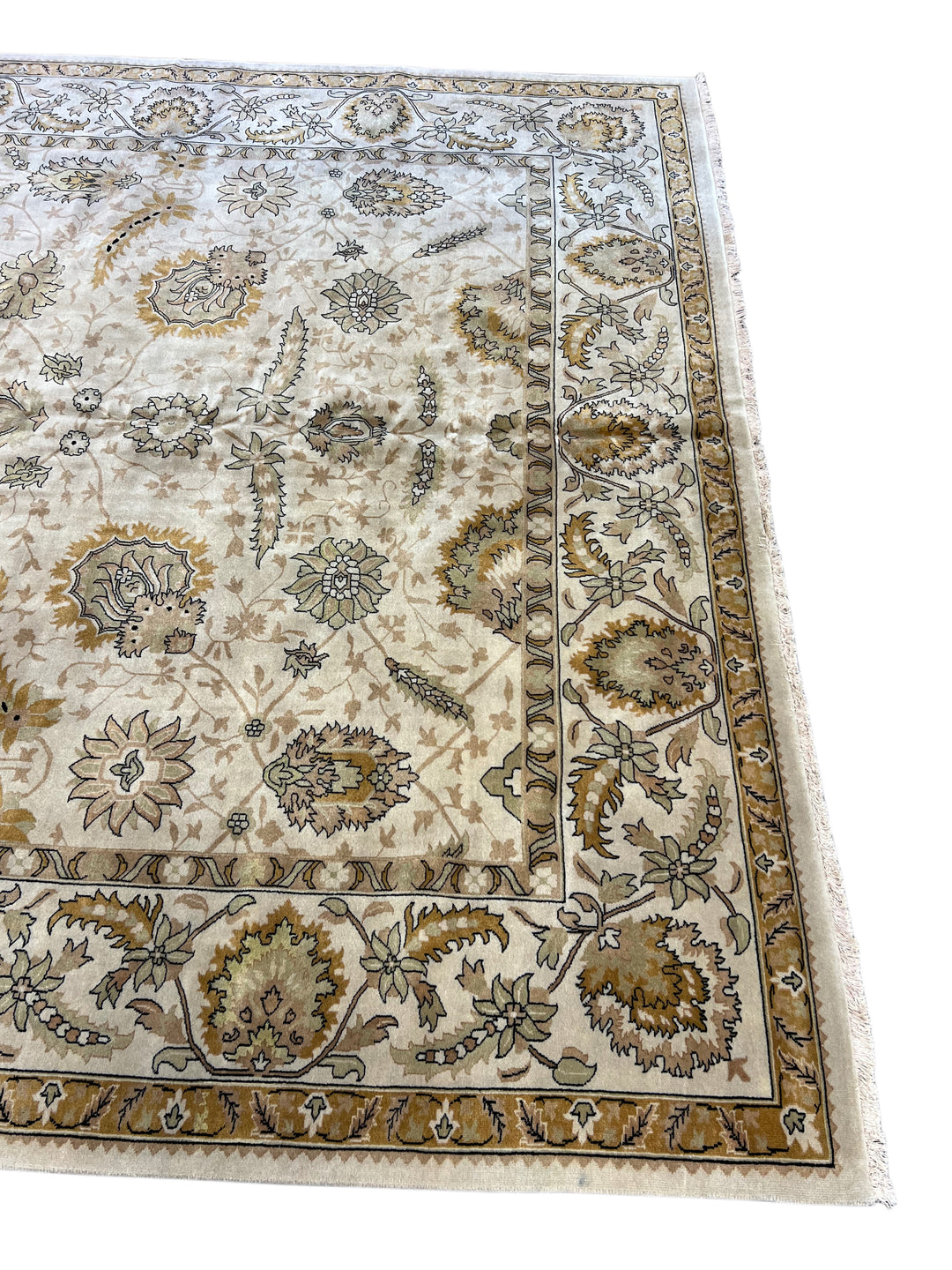 Elegant Botanical Design Ivory &amp; Gold – 10’1” × 12’2” | Handcrafted Wool Area Rug