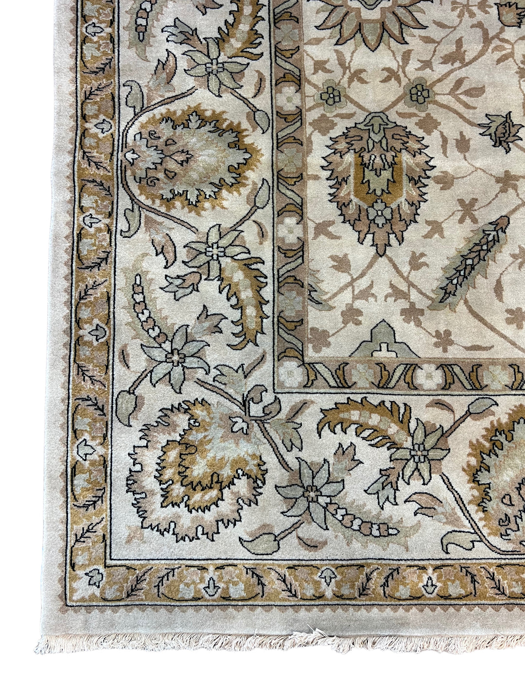 Elegant Botanical Design Ivory &amp; Gold – 10’1” × 12’2” | Handcrafted Wool Area Rug
