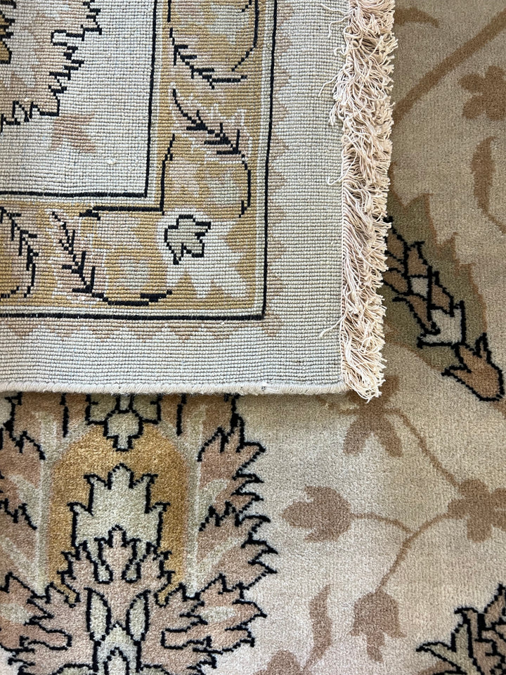 Elegant Botanical Design Ivory &amp; Gold – 10’1” × 12’2” | Handcrafted Wool Area Rug