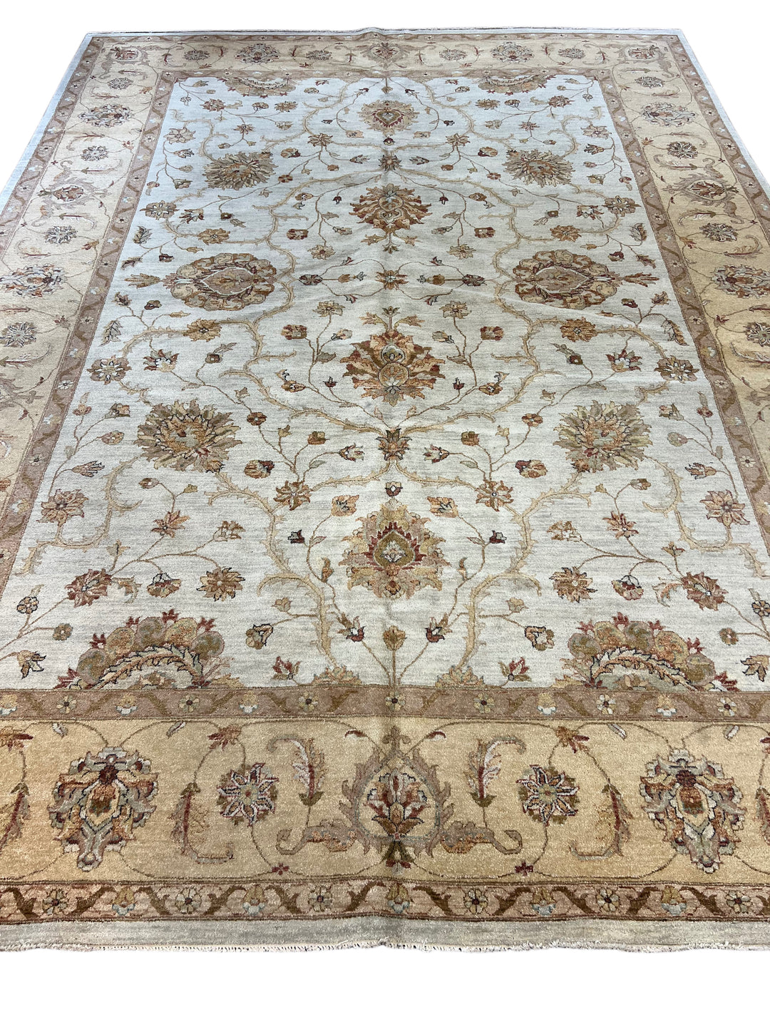 Timeless Floral Design Ivory &amp; Beige – 10’0” × 13’8” |  Handcrafted Wool Area Rug