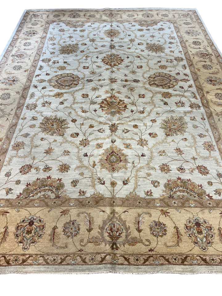 Timeless Floral Design Ivory &amp; Beige – 10’0” × 13’8” |  Handcrafted Wool Area Rug