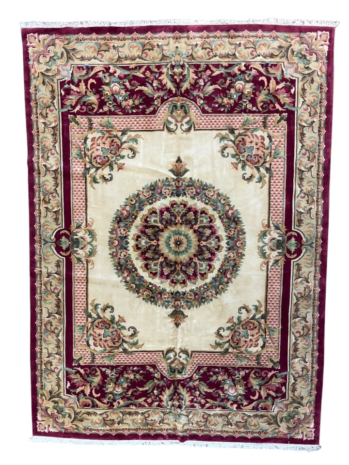 Burgundy &amp; Ivory French Floral Rug – 9’11” × 13’9”