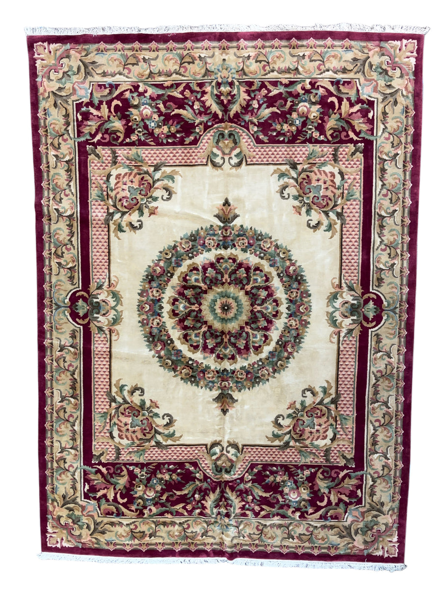 Burgundy & Ivory French Floral Rug – 9’11” × 13’9”