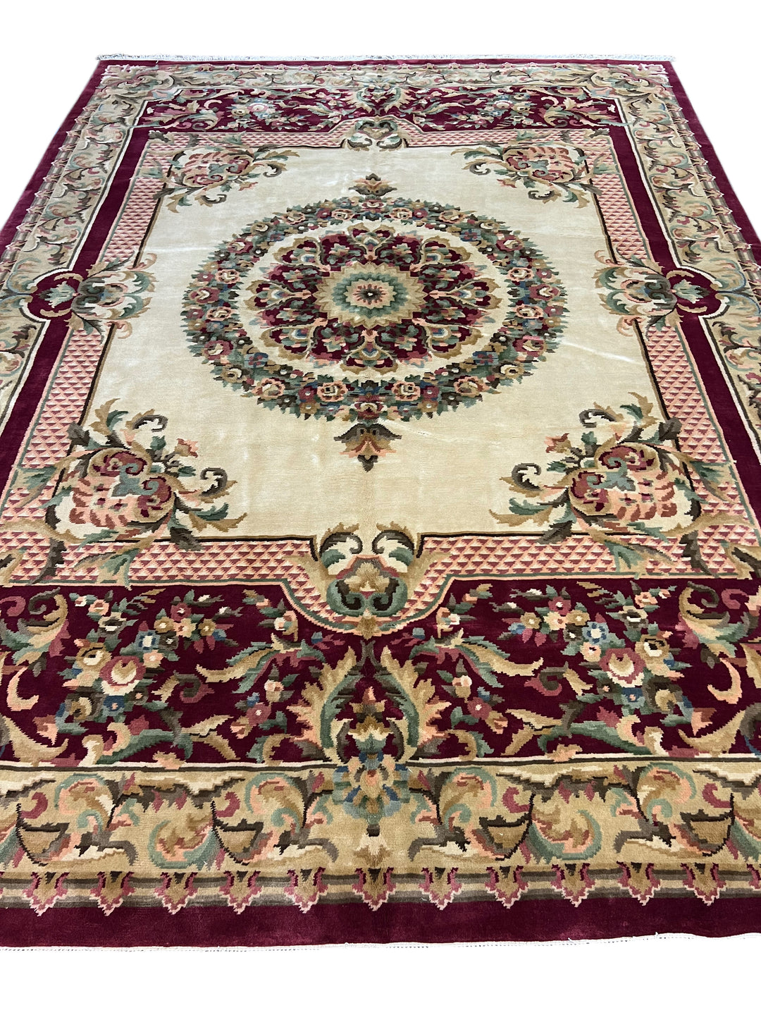 Burgundy &amp; Ivory French Floral Rug – 9’11” × 13’9”