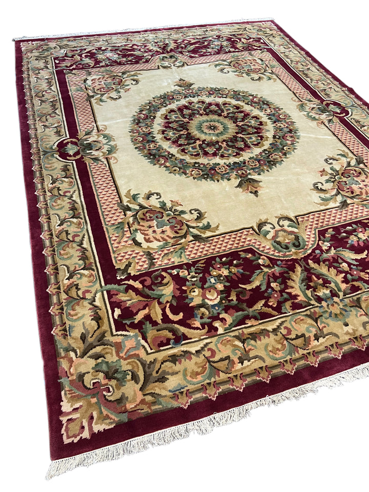 Burgundy &amp; Ivory French Floral Rug – 9’11” × 13’9”