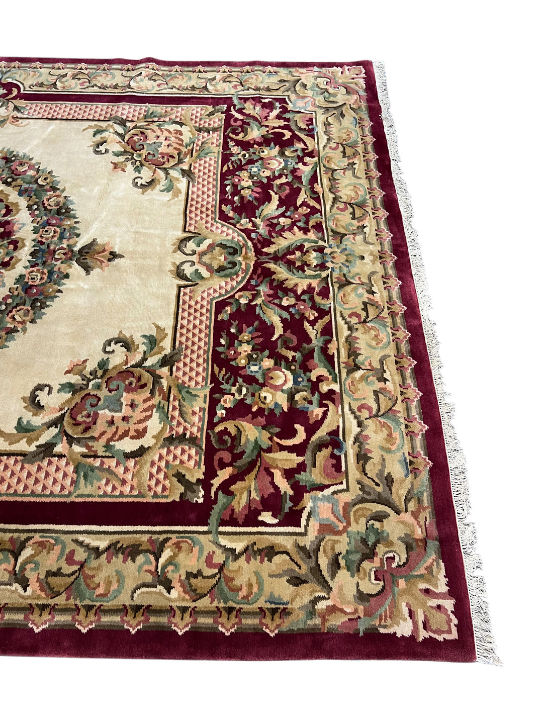 Burgundy &amp; Ivory French Floral Rug – 9’11” × 13’9”