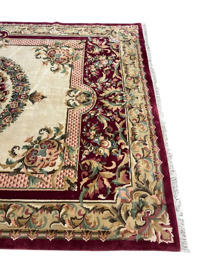 Burgundy &amp; Ivory French Floral Rug – 9’11” × 13’9”