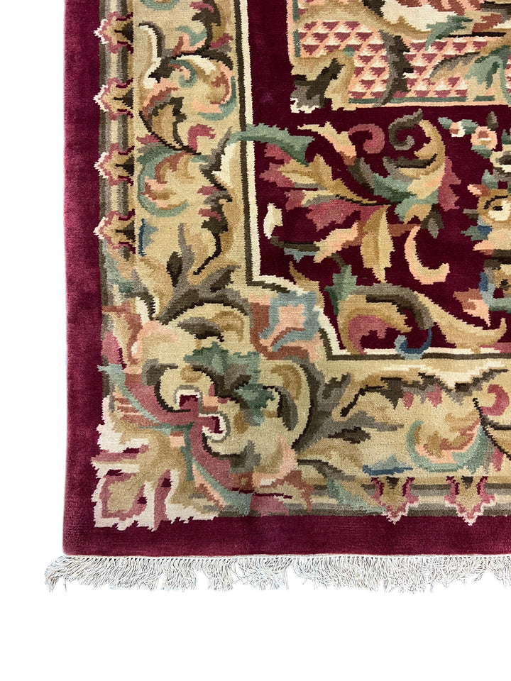Burgundy &amp; Ivory French Floral Rug – 9’11” × 13’9”