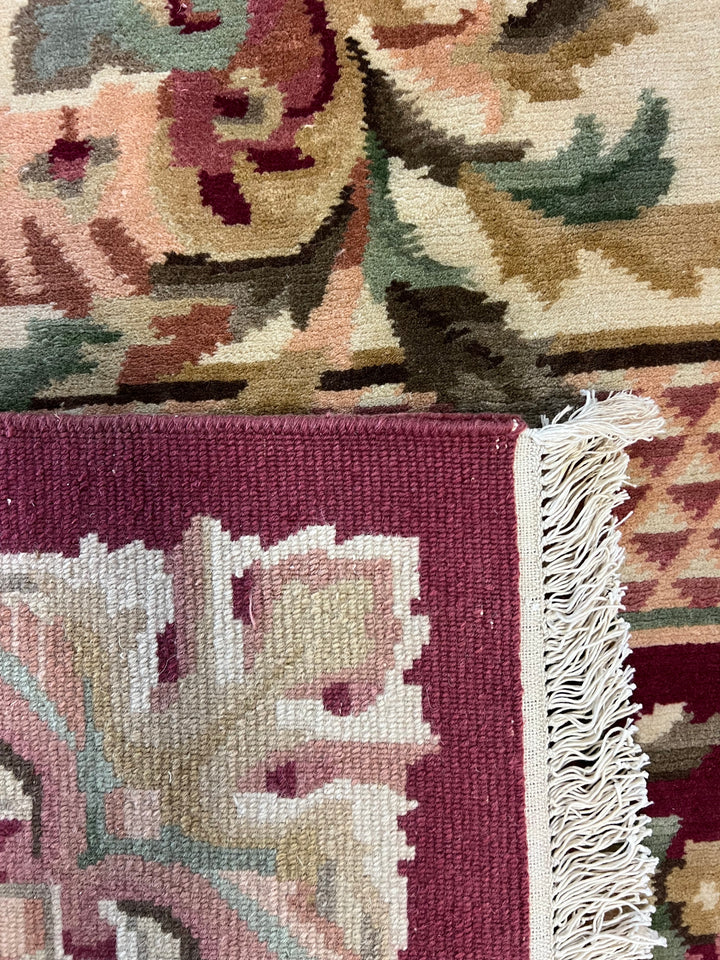 Burgundy &amp; Ivory French Floral Rug – 9’11” × 13’9”