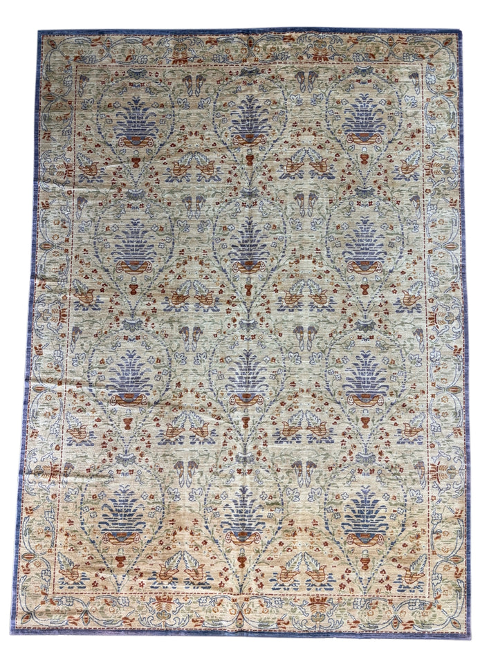 Ivory &amp; Blue Botanical Vase Rug – 10’2” × 13’11”