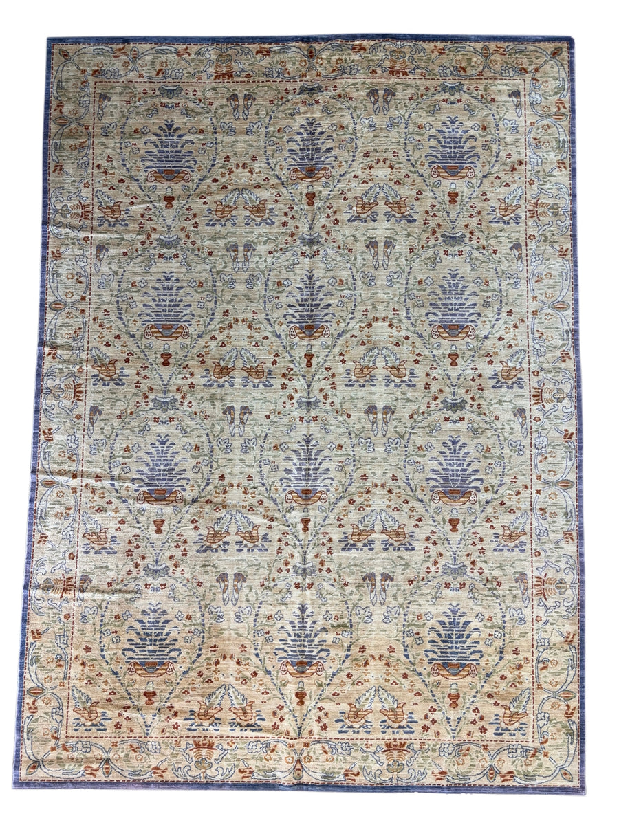 Ivory & Blue Botanical Vase Rug – 10’2” × 13’11”