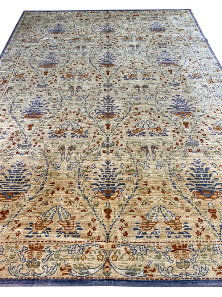 Ivory &amp; Blue Botanical Vase Rug – 10’2” × 13’11”