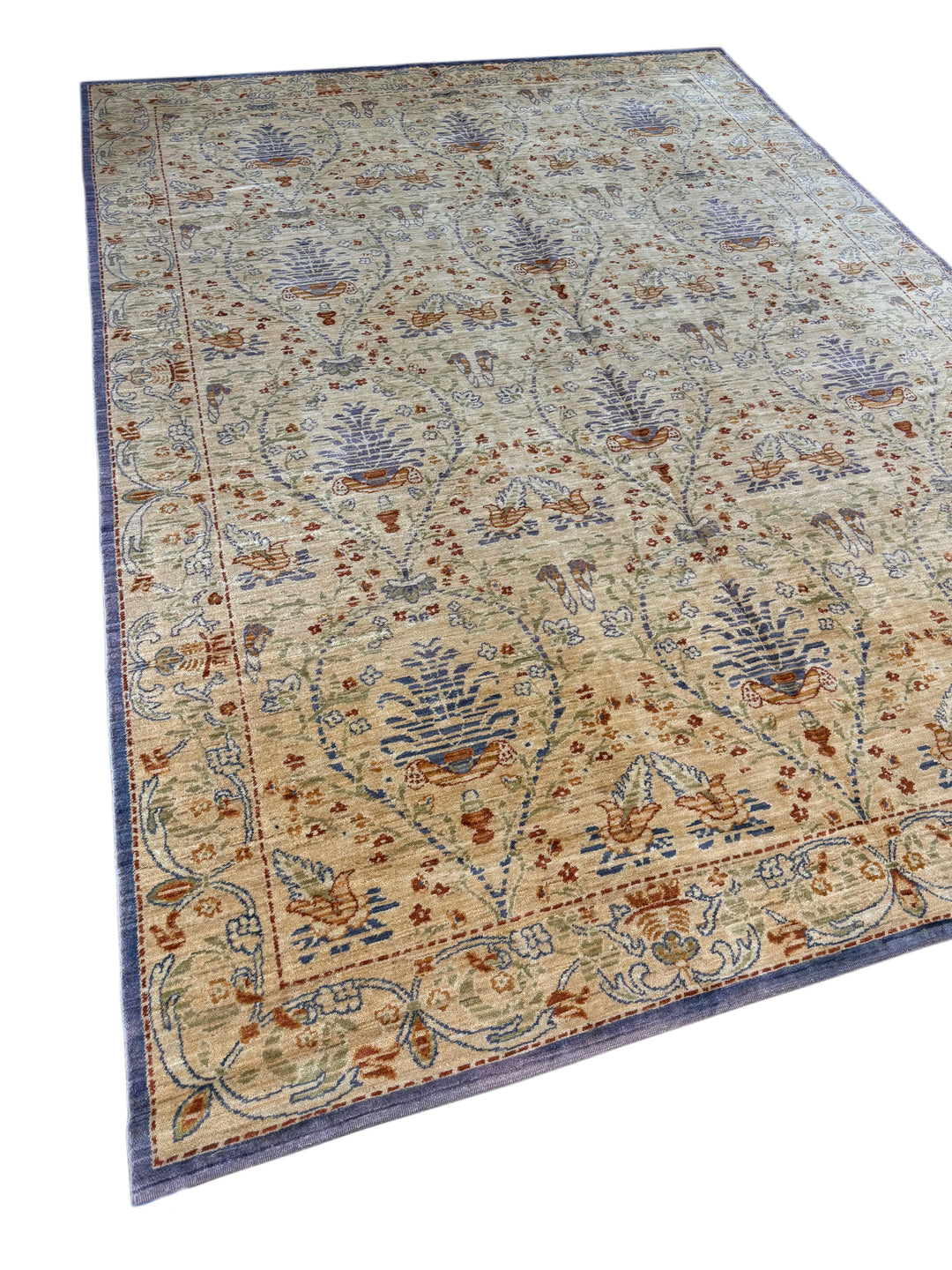 Ivory &amp; Blue Botanical Vase Rug – 10’2” × 13’11”