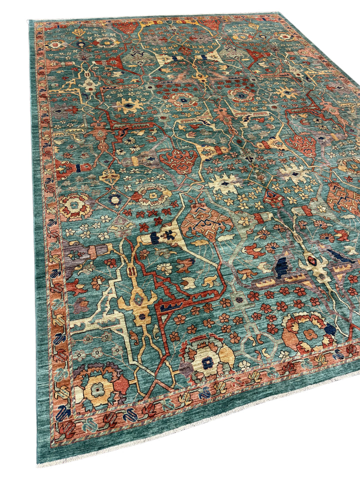 Turquoise Heritage Wool Rug – 10’2” × 14’1”