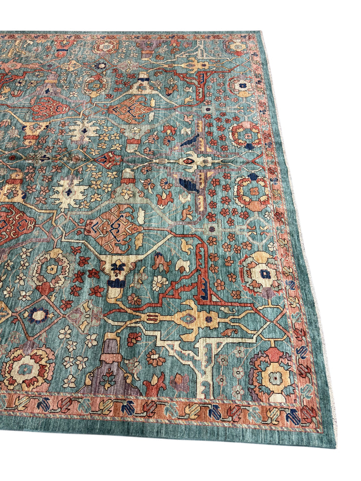Turquoise Heritage Wool Rug – 10’2” × 14’1”