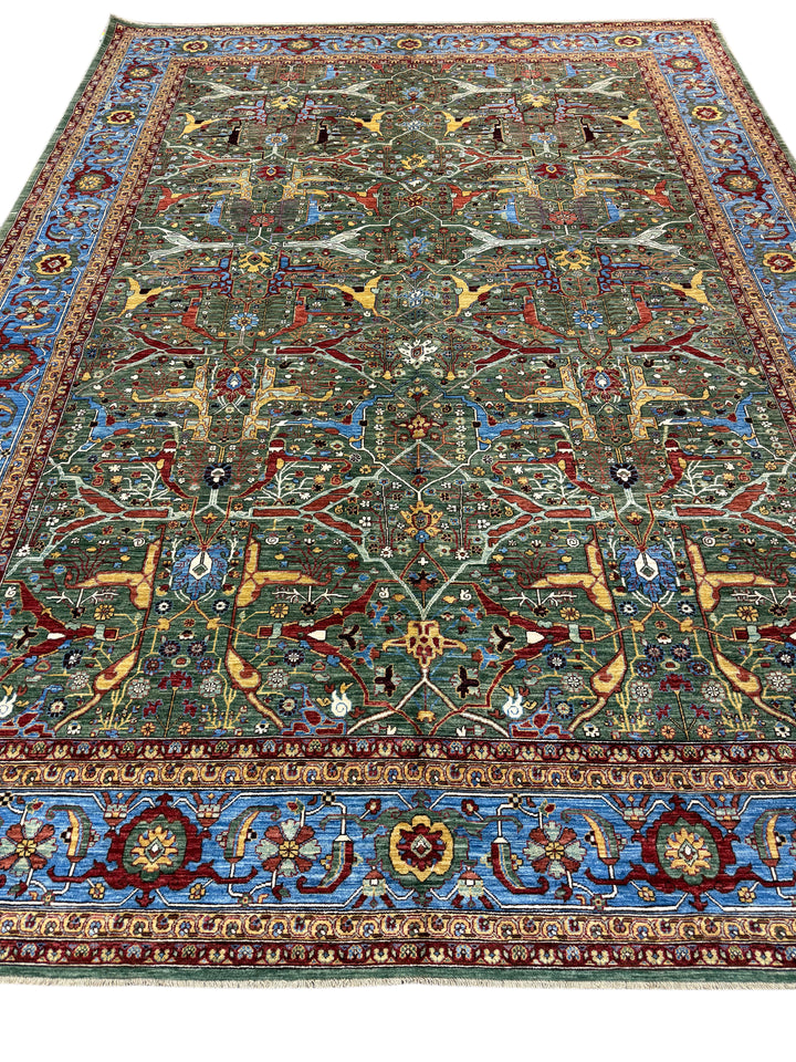 Sage Green Garden Wool Rug – 10’3” × 13’11”