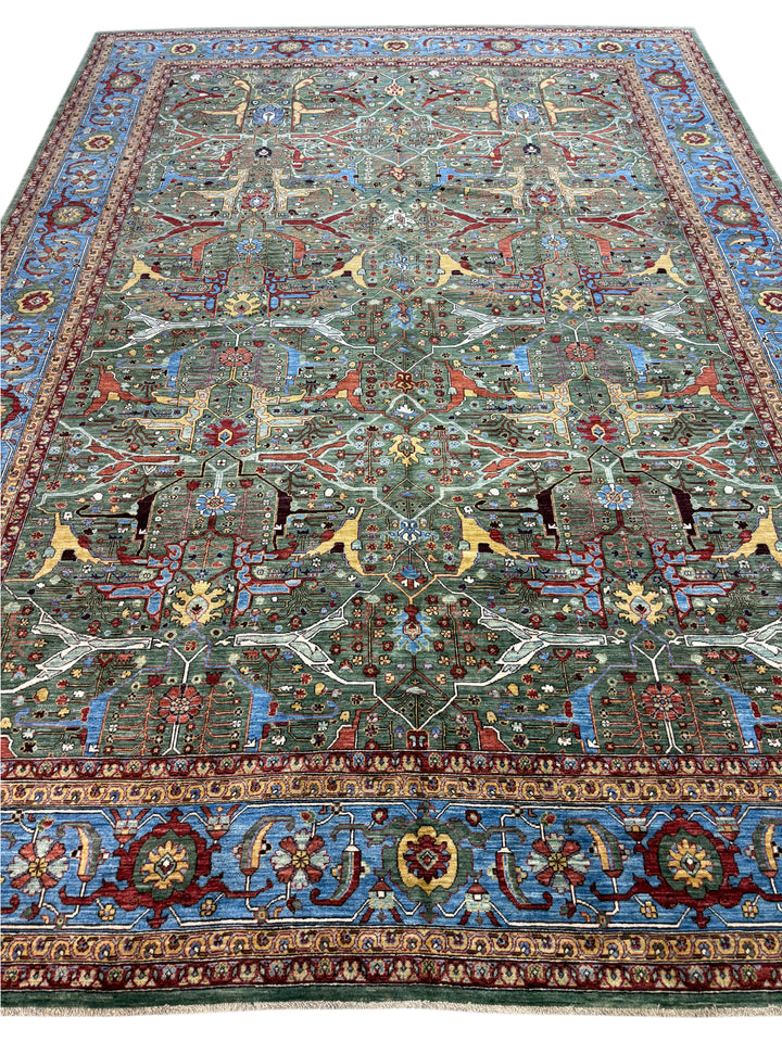 Sage Green Garden Wool Rug – 10’3” × 13’11”