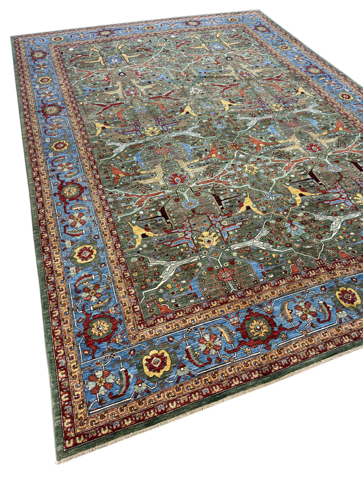 Sage Green Garden Wool Rug – 10’3” × 13’11”