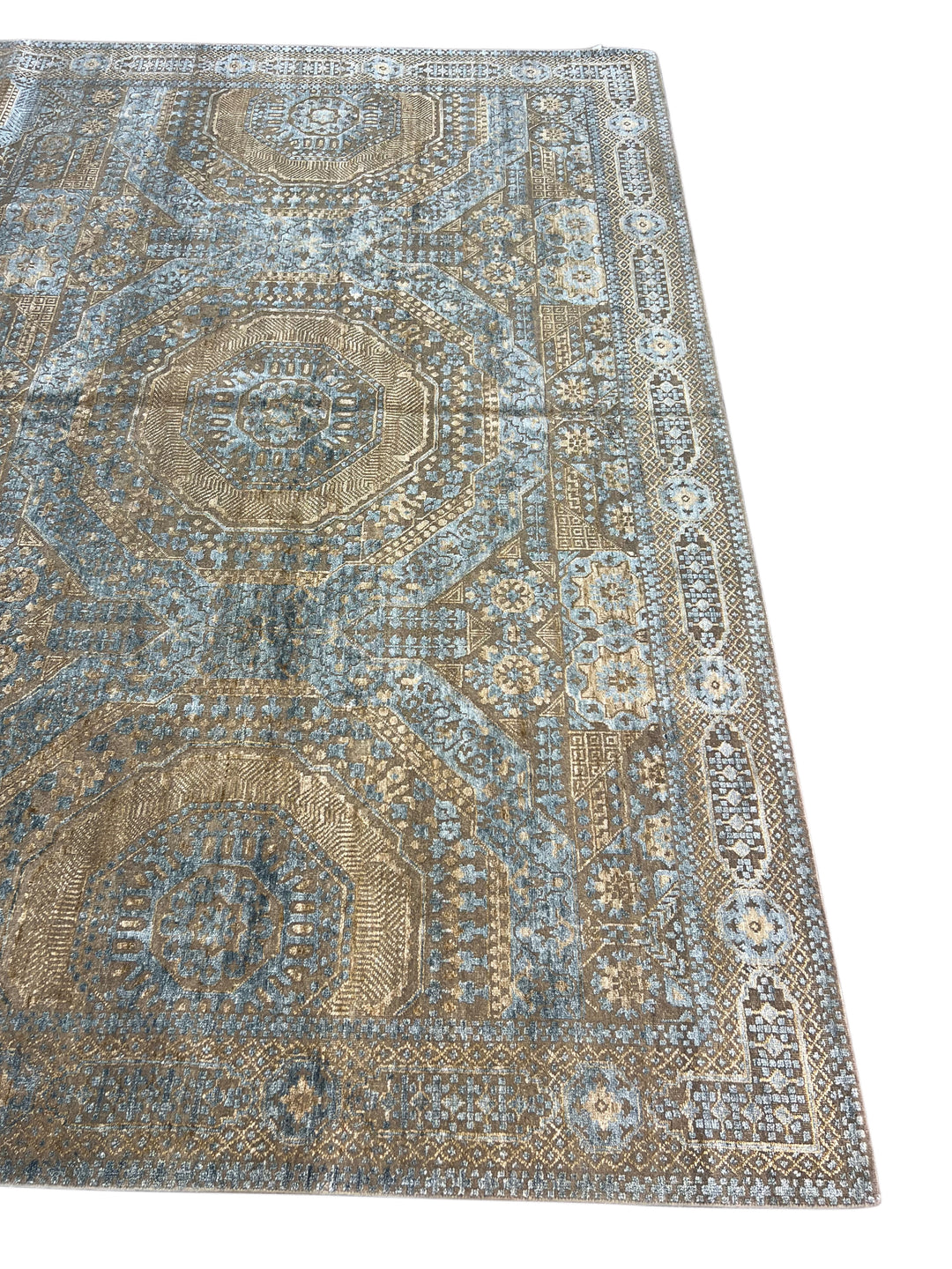 Steel Blue &amp; Taupe Wool &amp; Silk Rug – 9’11” × 14’1”
