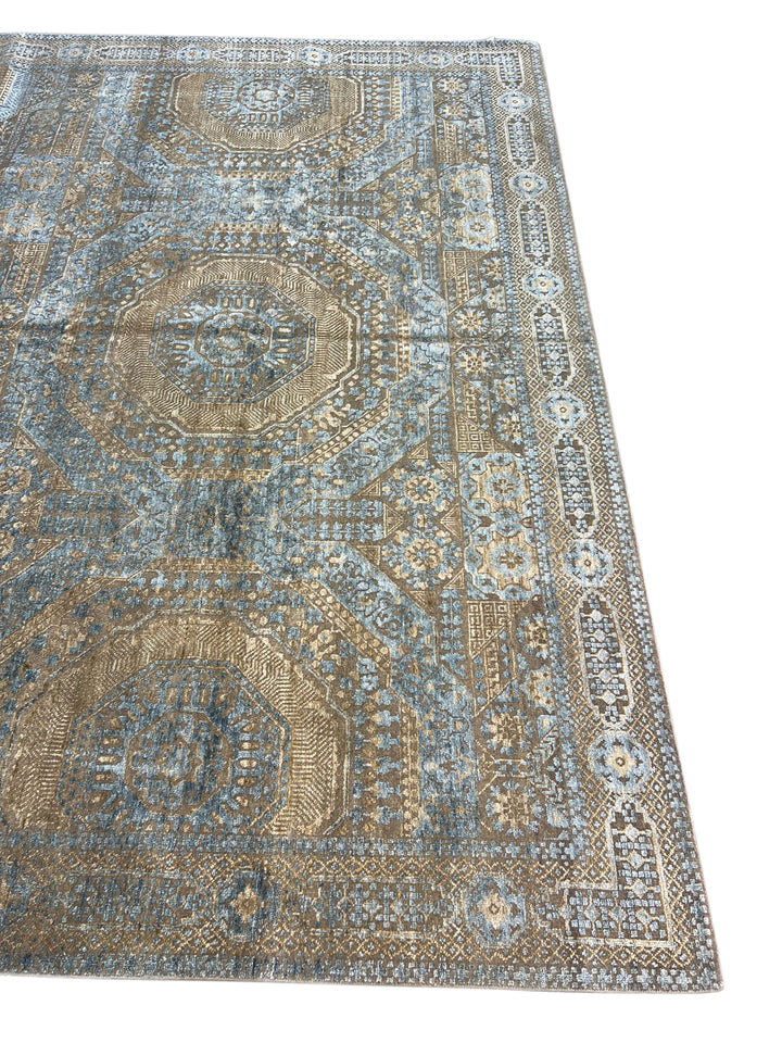 Steel Blue &amp; Taupe Wool &amp; Silk Rug – 9’11” × 14’1”