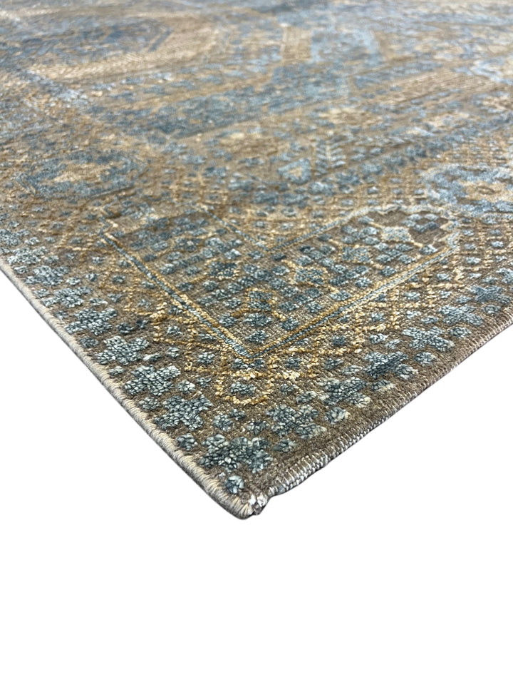 Steel Blue &amp; Taupe Wool &amp; Silk Rug – 9’11” × 14’1”