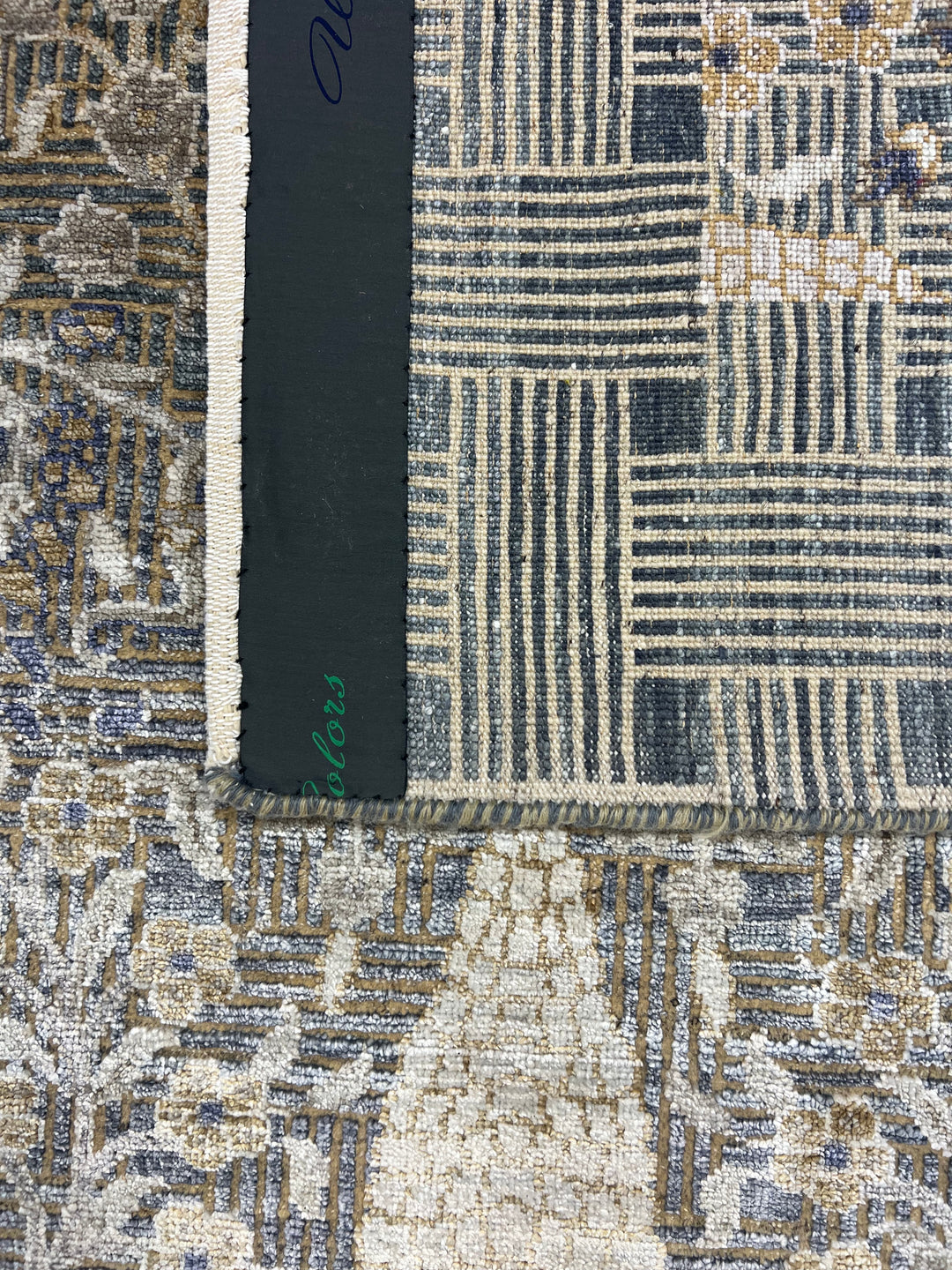 Luxury Handwoven Wool &amp; Silk Botanical Rug – Charcoal Gray with Teal &amp; Ivory Accents – 10’1” × 14’2”