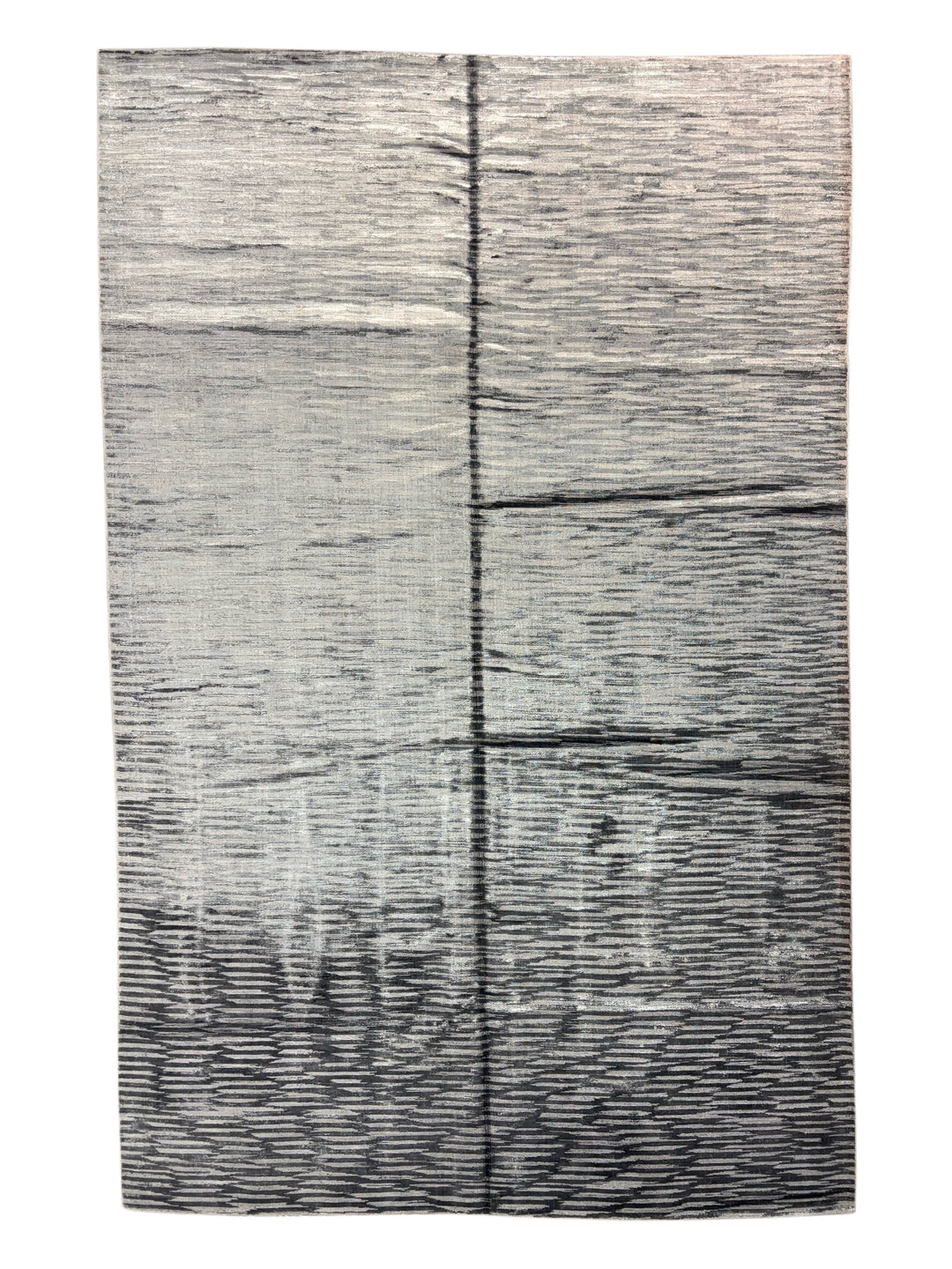 Abstract Textured Design – Modern Handwoven Gray Wool Rug –  8’11” × 13’9”