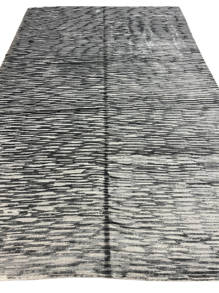 Abstract Textured Design – Modern Handwoven Gray Wool Rug –  8’11” × 13’9”