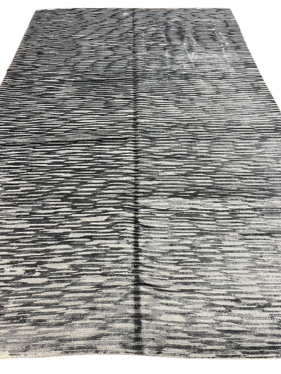 Abstract Textured Design – Modern Handwoven Gray Wool Rug –  8’11” × 13’9”
