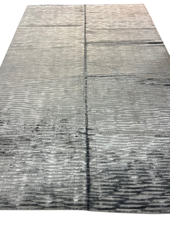 Abstract Textured Design – Modern Handwoven Gray Wool Rug –  8’11” × 13’9”